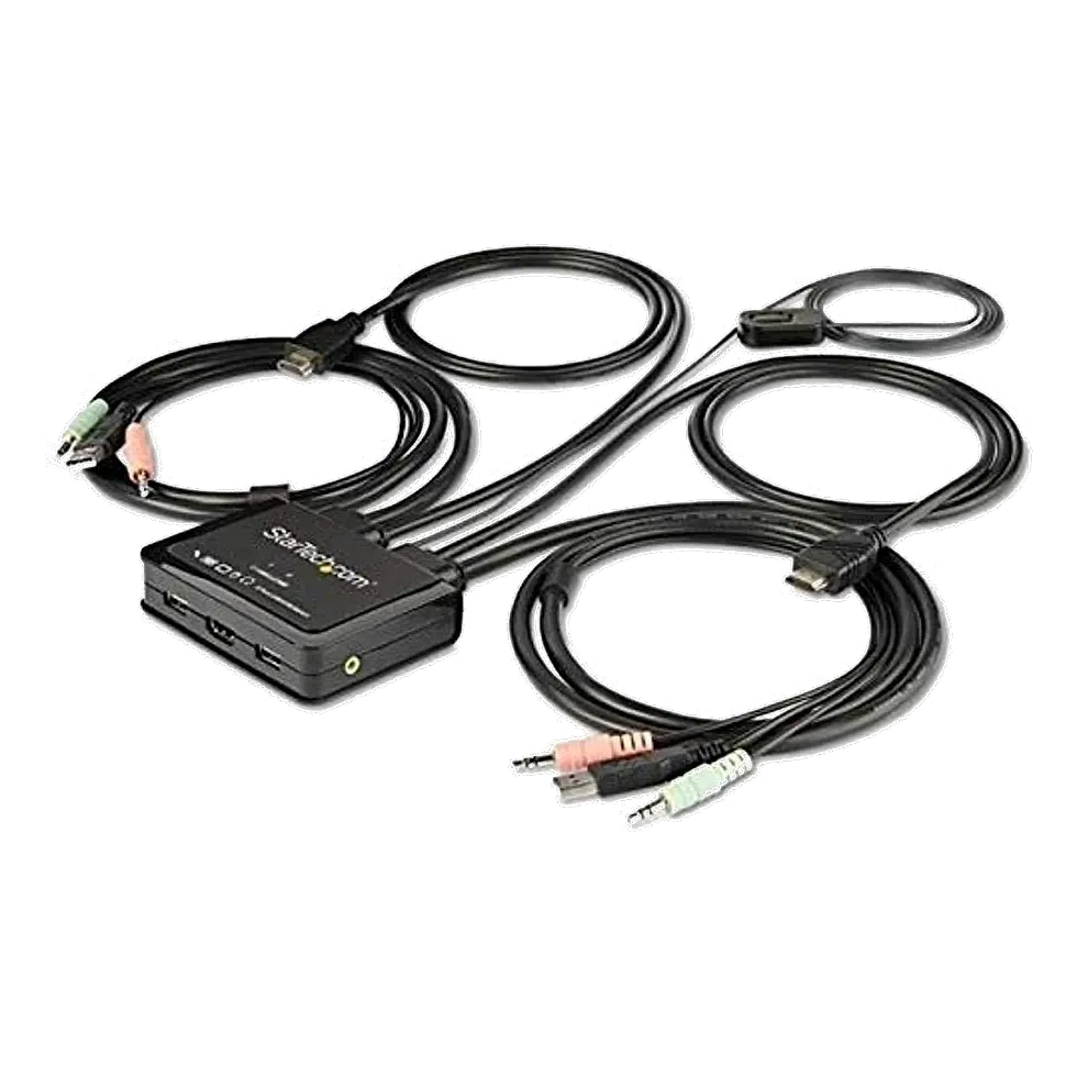 StarTech switch KVM HDMI compacto com cabos e conectores de áudio integrados