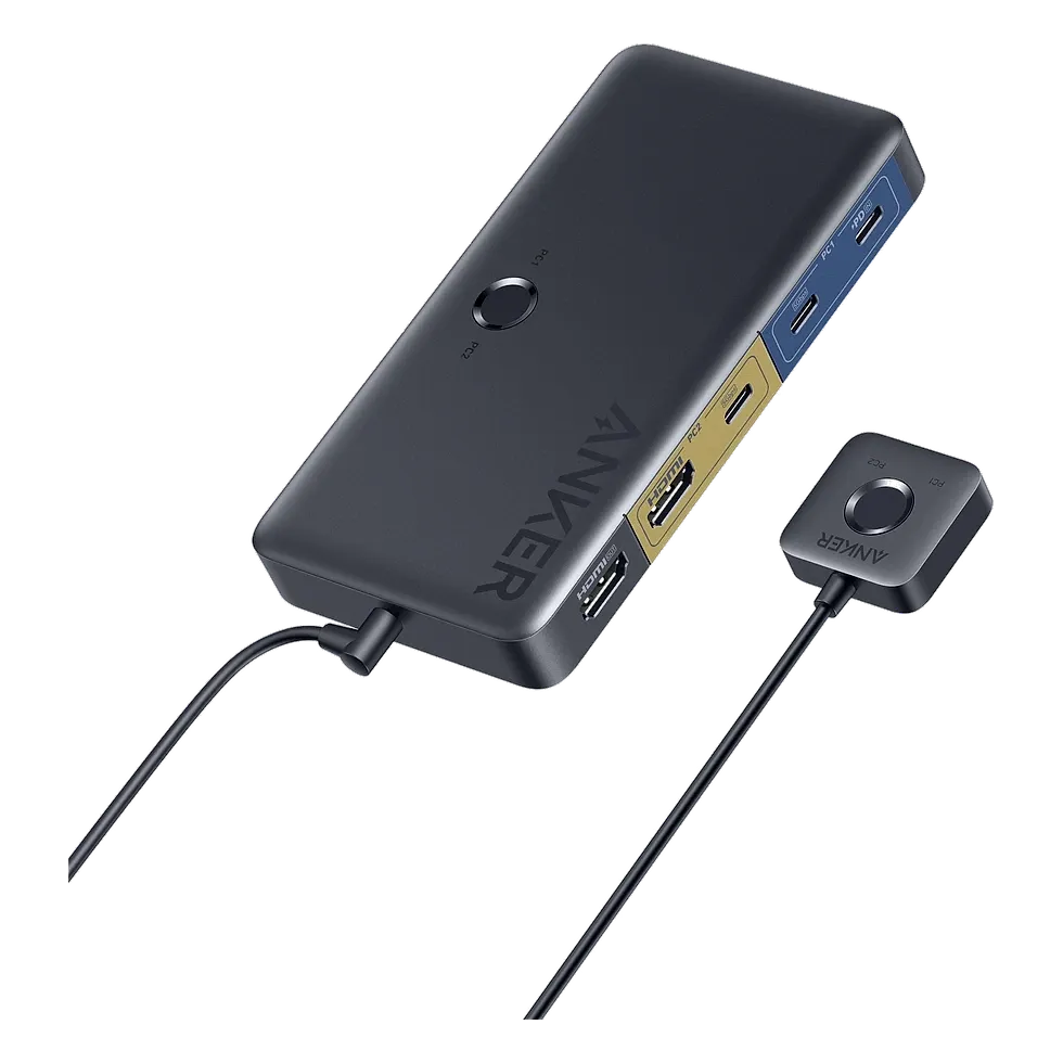 Anker switch KVM HDMI com portas USB-C, HDMI e botão remoto magnético