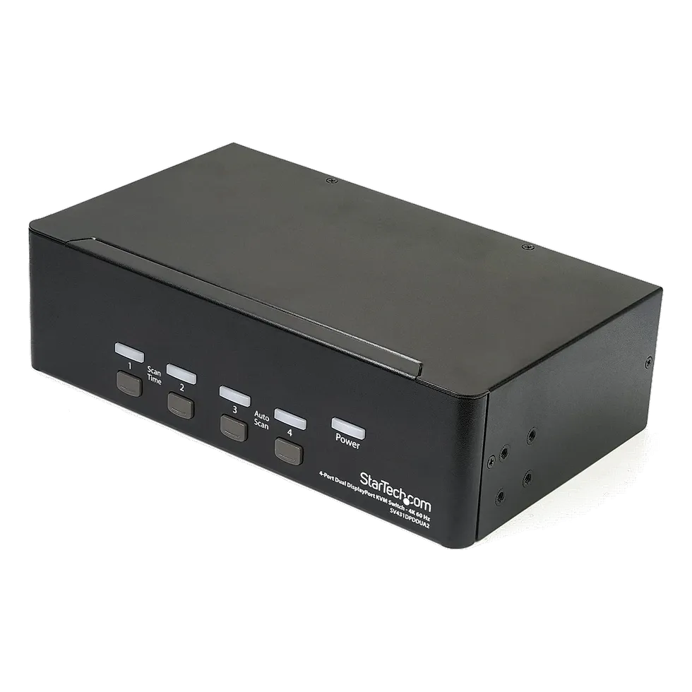 StarTech switch KVM DisplayPort de 4 portas pra monitor duplo com botões numerados
