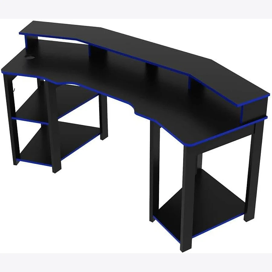 Mesa gamer Tecno Mobili ME4167 com acabamento preto e detalhes azuis nas bordas e pés