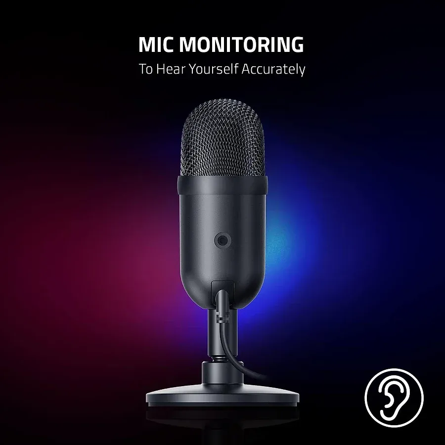 Razer Seiren V2 X microfone condensador USB compacto com filtro de plosivas integrado e design preto