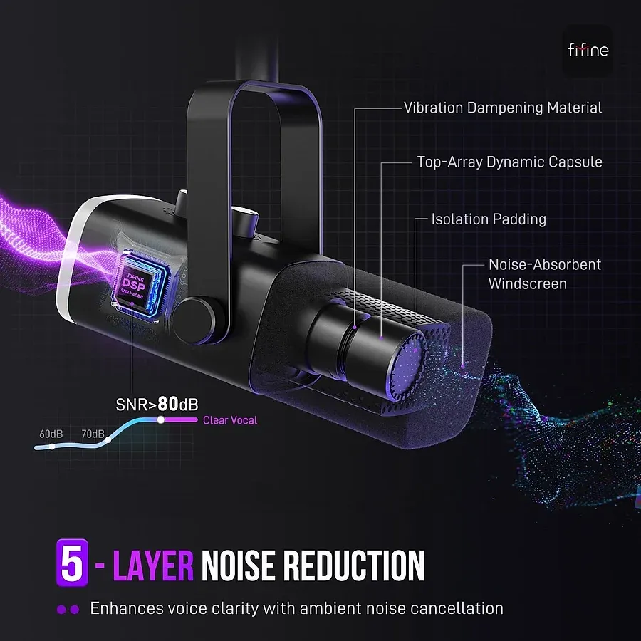 FIFINE AmpliGame AM8 microfone dinâmico USB e XLR com botão mudo tátil e controle de ganho