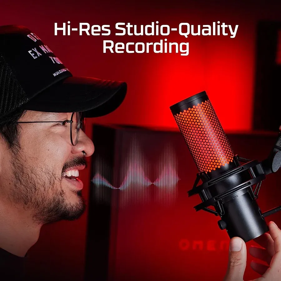 HyperX QuadCast 2 microfone condensador USB com iluminação RGB e tap-to-mute para streaming