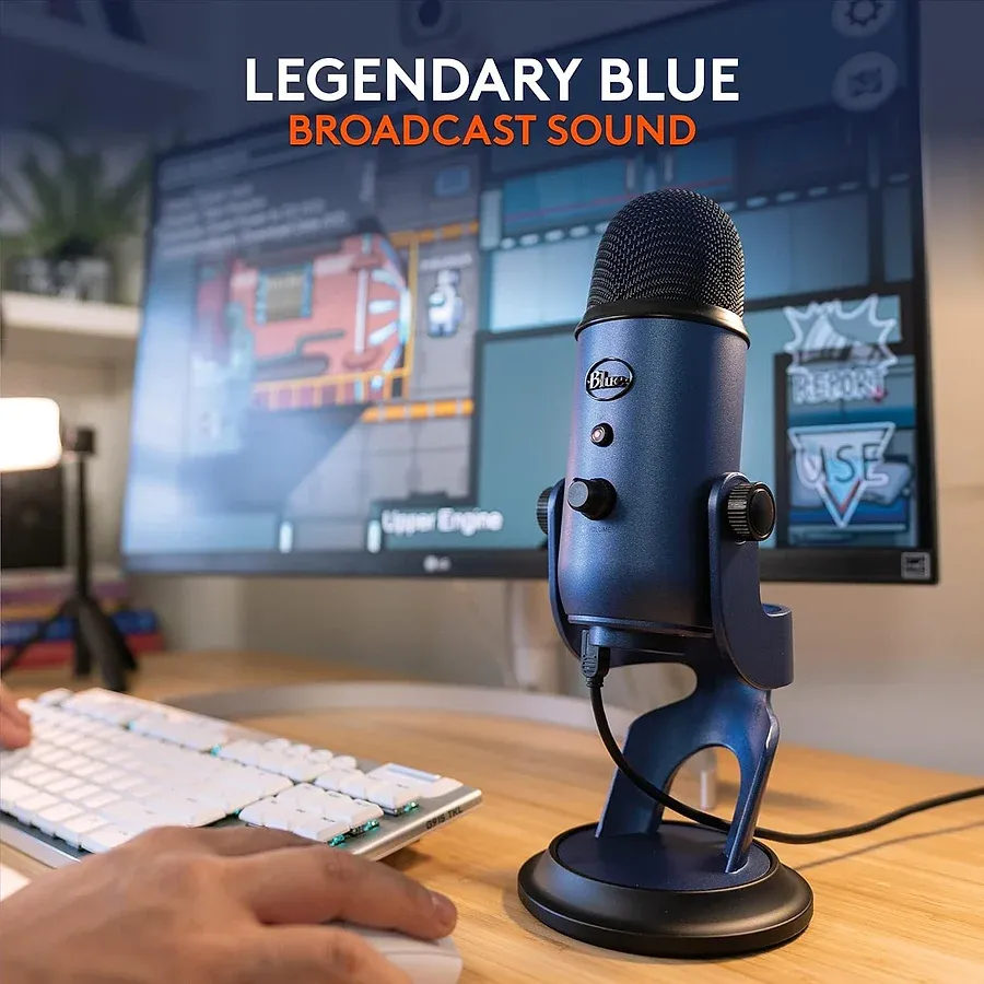 Blue Yeti microfone USB condensador com 4 padrões polares e saída de fone para podcast e stream