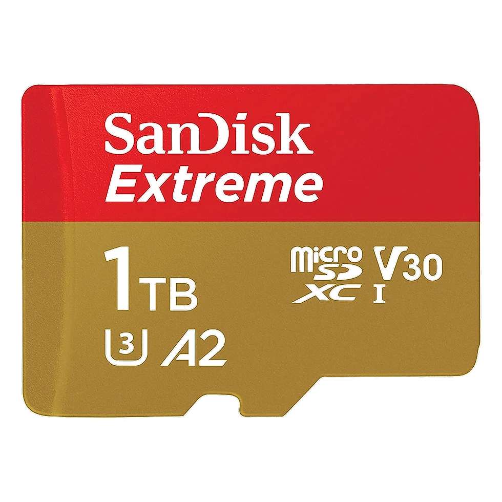 Cartão microSD SanDisk Extreme de 1TB ao lado do adaptador para leitor SD padrão