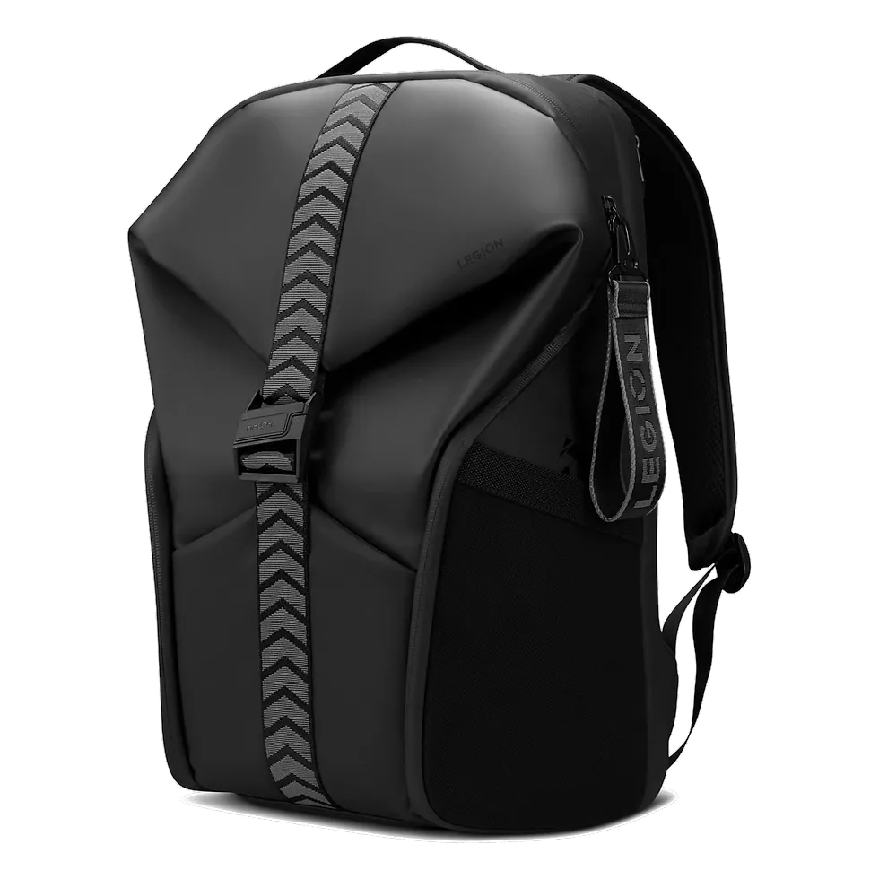Mochila Lenovo Legion GB700 preta com múltiplos compartimentos organizadores