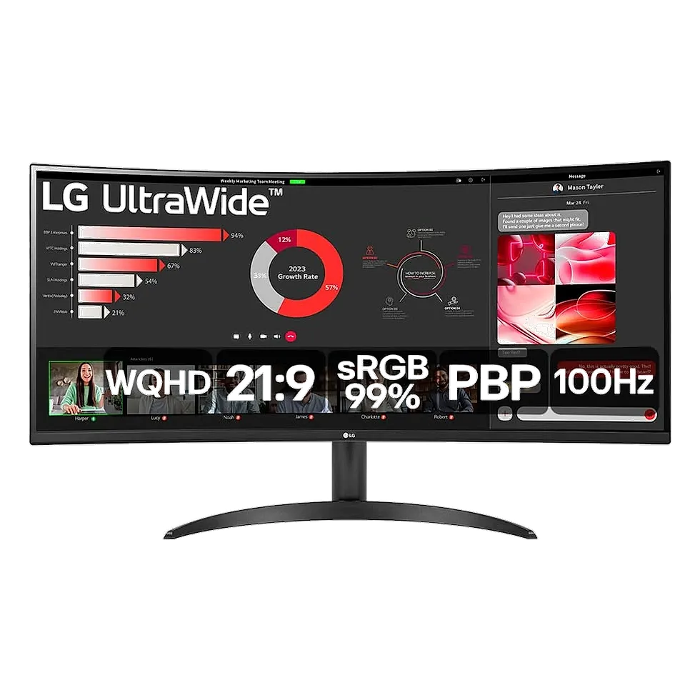 LG 34WR50QC-B monitor ultrawide curvo 34 polegadas VA WQHD 100Hz HDR10 FreeSync