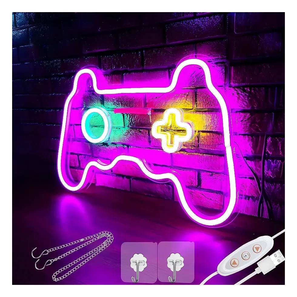 Letreiro neon LED em formato de controle de videogame com brilho regulável