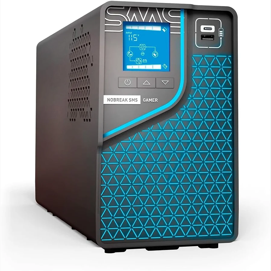 SMS Gamer 2000VA nobreak gamer de alta potência com display frontal e senoidal pura