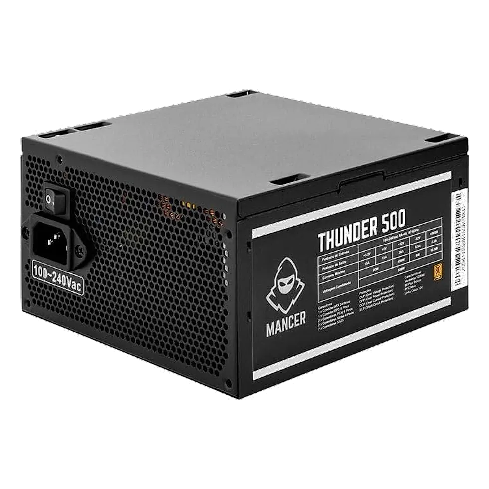 Fonte de alimentação Mancer Thunder 500W 80 Plus Bronze ATX para PC gamer