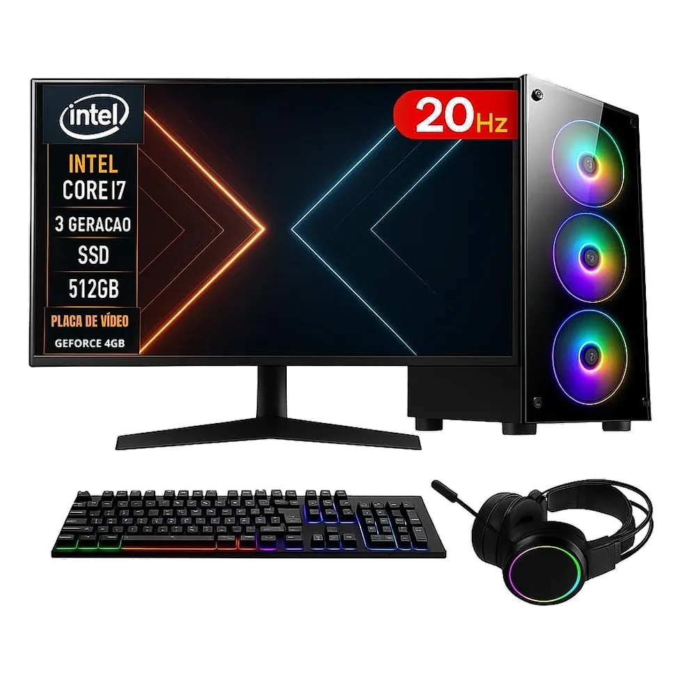 PC Gamer Aquario Intel i7 3.4GHz 16GB RAM SSD 480GB com placa de vídeo dedicada 4GB e fonte 500W