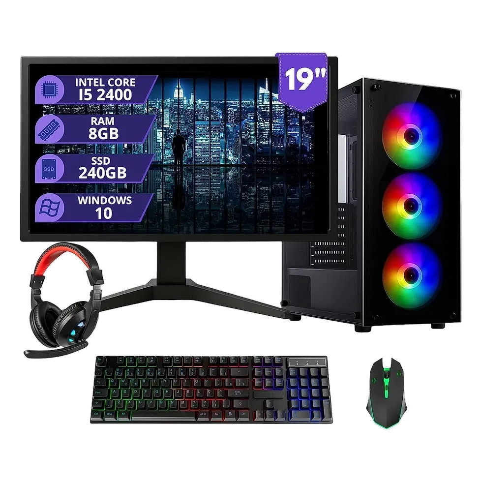 PC Gamer Completo MRPC Intel i5 2ª Geração 8GB RAM SSD 240GB Monitor 19 polegadas HD com kit gamer