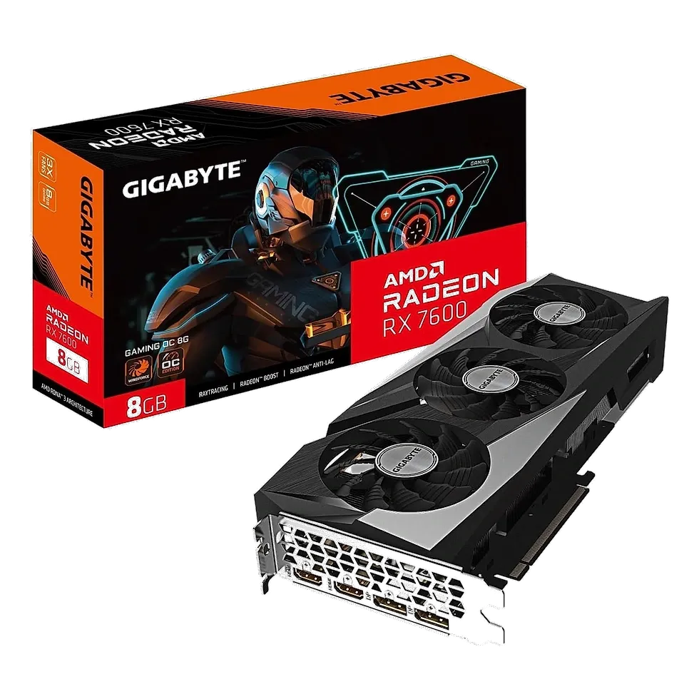 Placa de vídeo Gigabyte Radeon RX 7600 Gaming OC 8GB GDDR6 com cooler Windforce e RGB