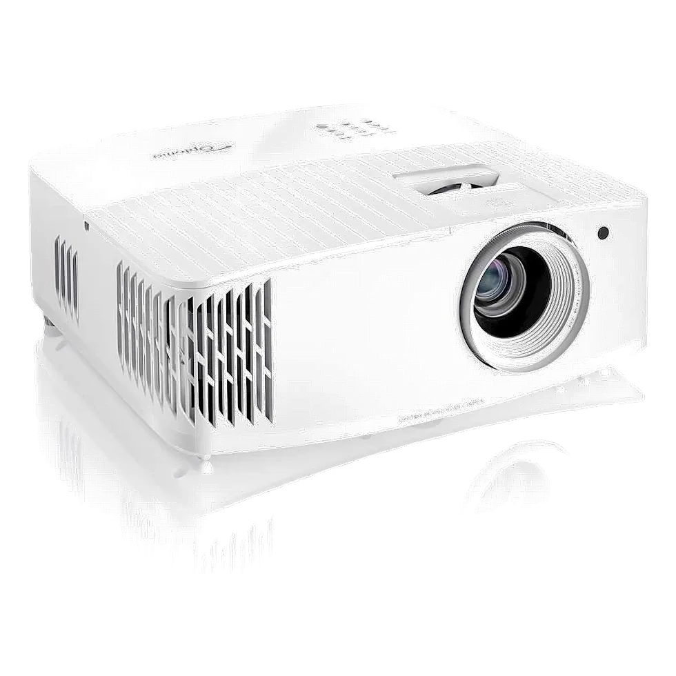 Optoma UHD38x branco com logo da marca visível na parte superior do gabinete