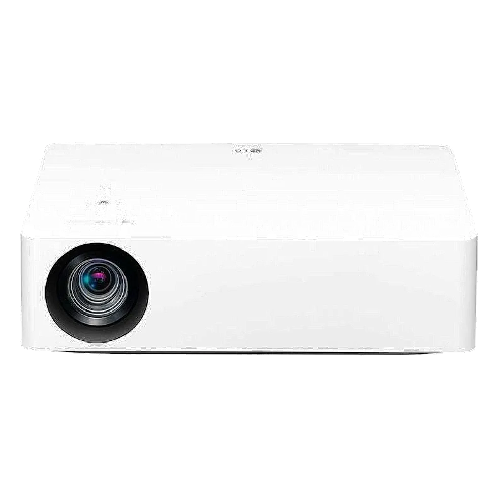 LG CineBeam HU70LA branco retangular, com lente frontal e logo LG no topo