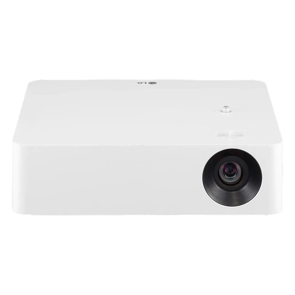 LG PF610P branco retangular, com lente frontal e logo LG no topo do gabinete