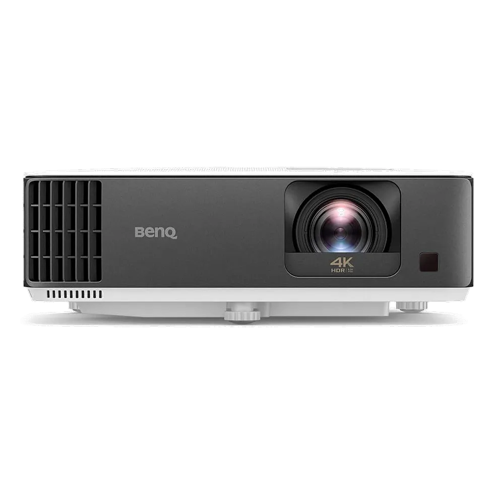 Projetor BenQ TK700STi branco e cinza visto de frente, com selo 4K HDR ao redor da lente