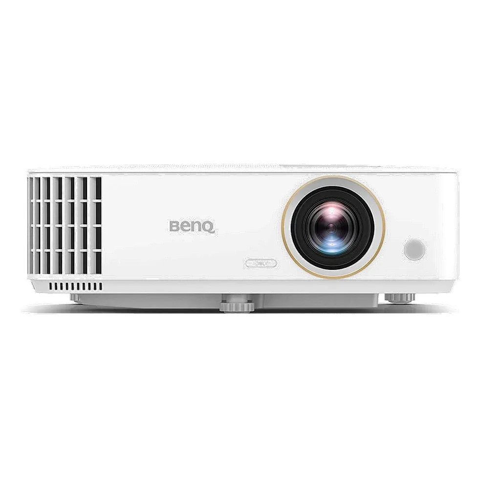 Projetor BenQ TH585 branco visto de frente, com lente circular dourada e grade de ventilação