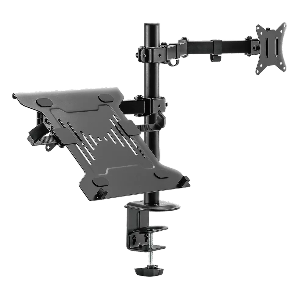 Fortrek FK485S suporte articulado com bandeja para notebook ao lado do braço do monitor
