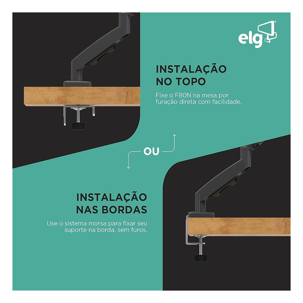 ELG F80N suporte com pistão a gás compacto e retrátil para monitor de mesa
