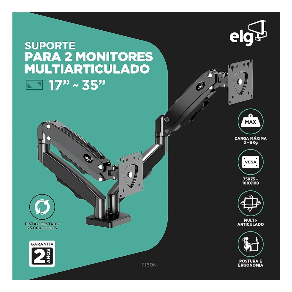 ELG F160N suporte duplo articulado com dois braços independentes para dois monitores