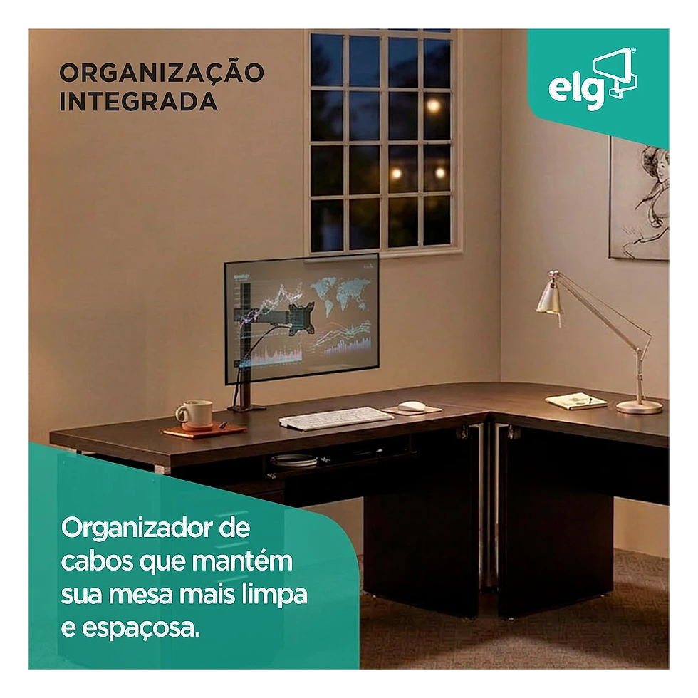 ELG F50N suporte articulado de entrada com fixação por grampo para um monitor