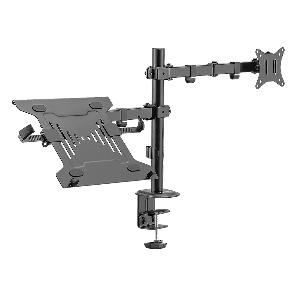 Fortrek FK485S suporte articulado preto para monitor e notebook em home office