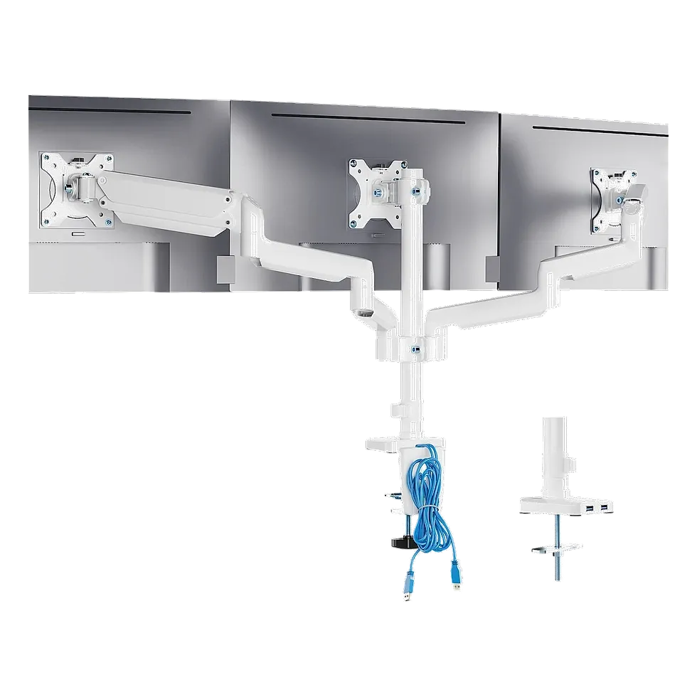 WALI suporte triplo articulado branco com gerenciamento de cabos USB na base
