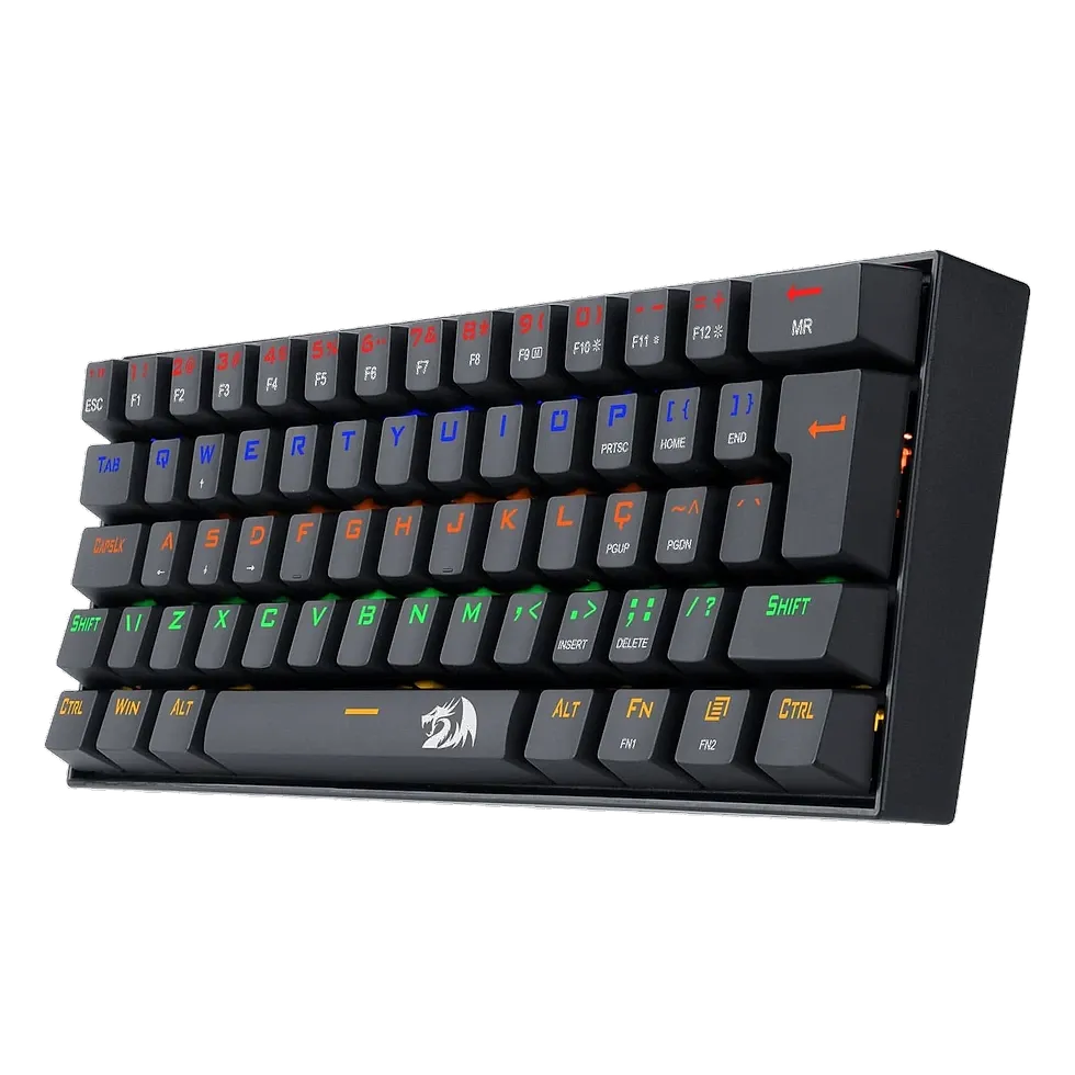 Redragon Lakshmi K606R teclado mecânico 60% rainbow com switch Blue clicky