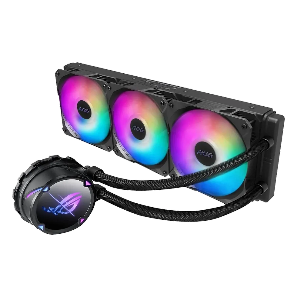 ASUS ROG Strix LC II 360 ARGB, water cooler AIO com logo ROG iluminado no waterblock