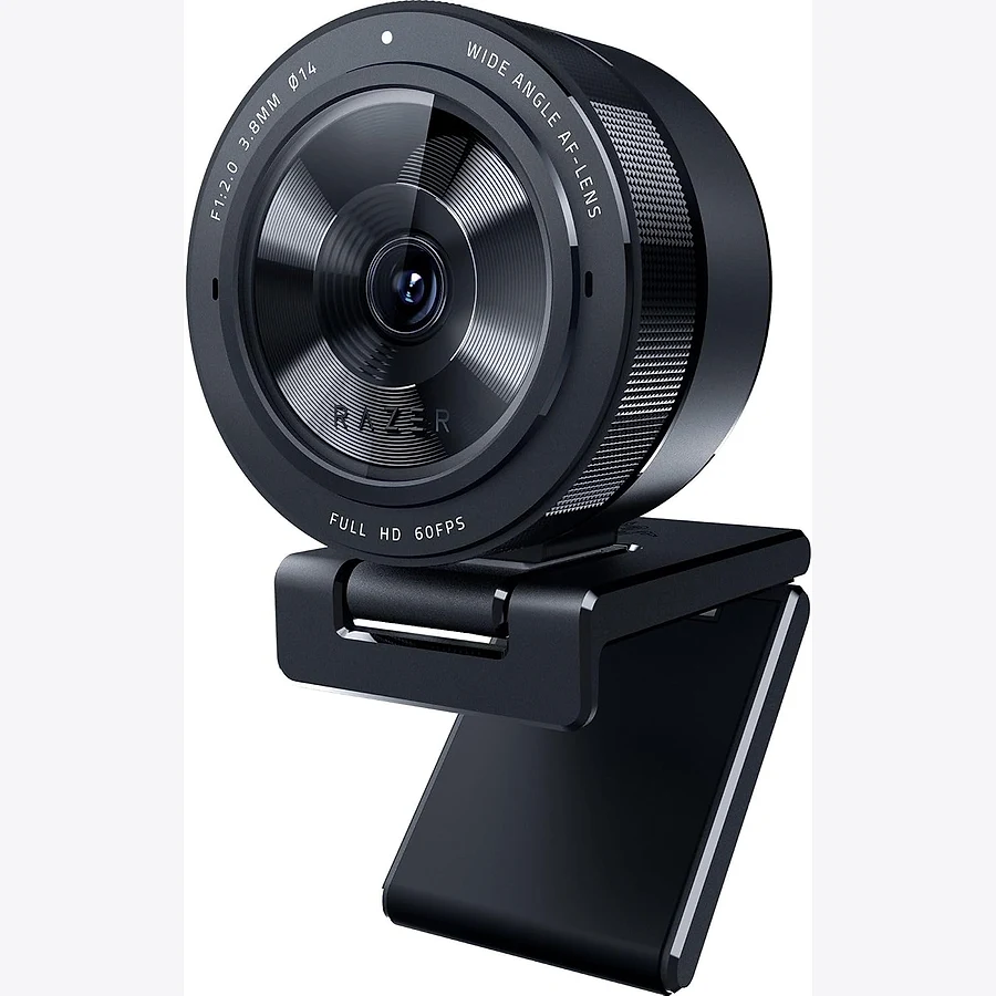 Razer Kiyo Pro webcam com sensor CMOS adaptativo e clipe de monitor sobre setup gamer iluminado