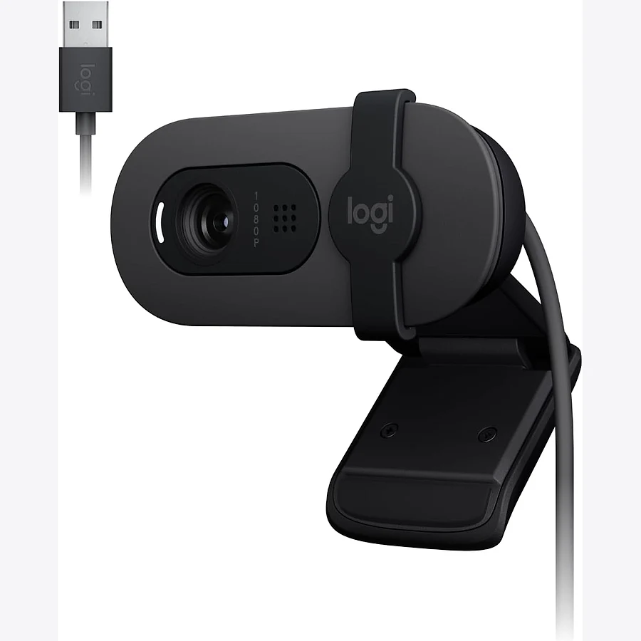 Logitech Brio 100 webcam Full HD com campo de visão 90 graus e microfone embutido