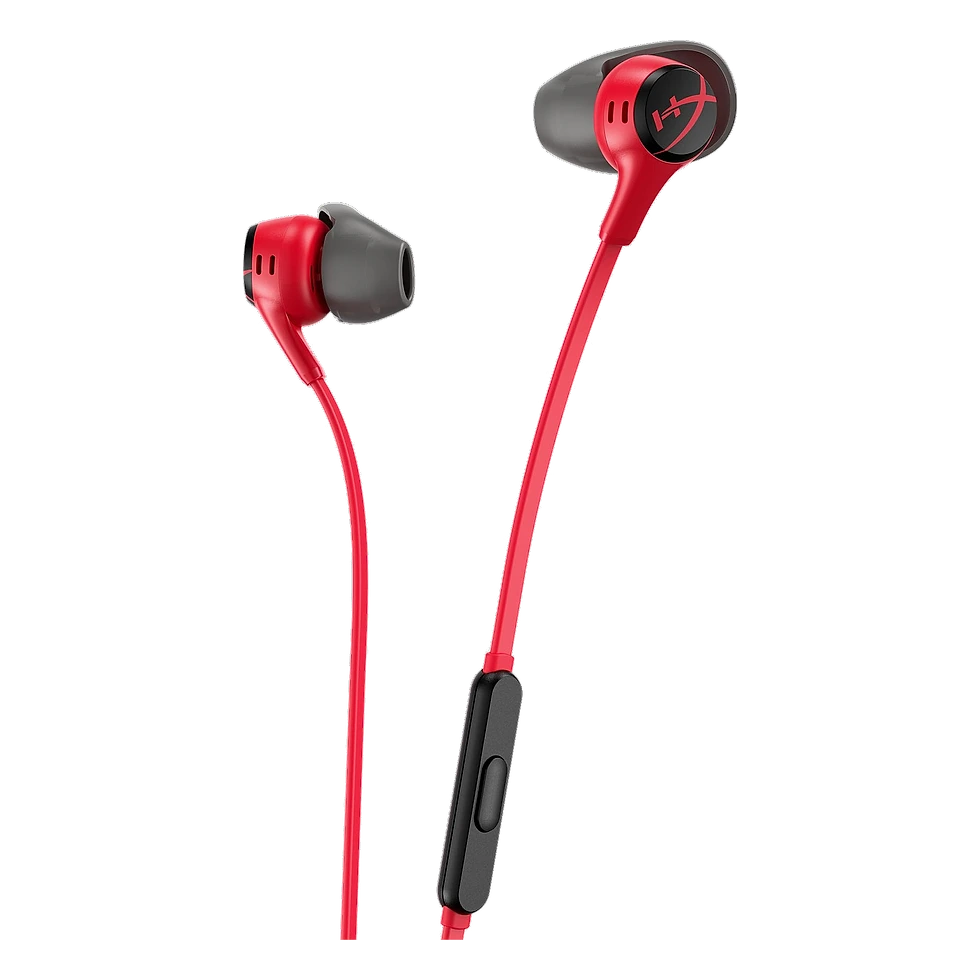 HyperX Cloud Earbuds II vermelho com cabo P3, microfone e estojo rígido