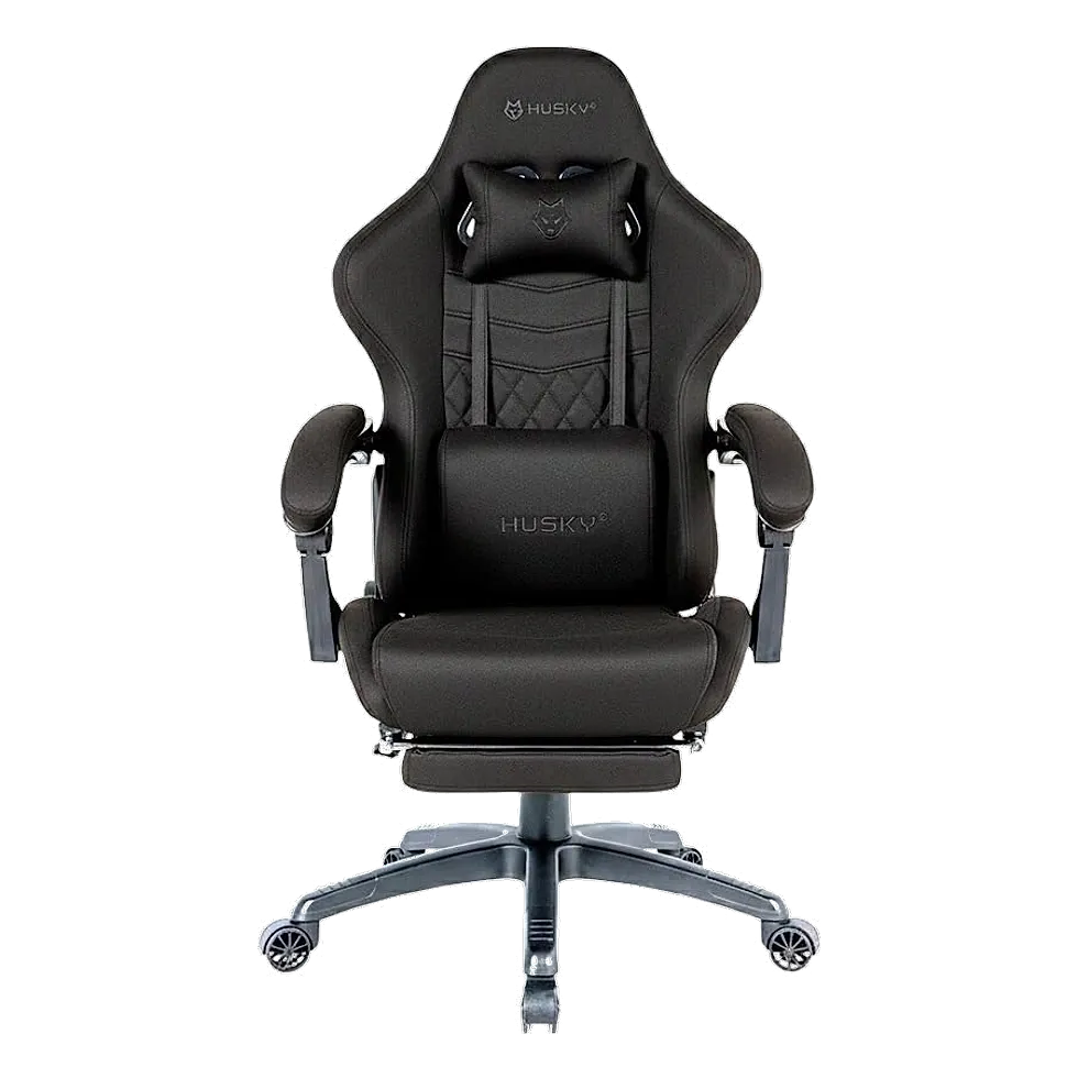 Husky Tempest 700 cadeira gamer preta em couro PU com descanso de pernas retrátil e reclinação 150°