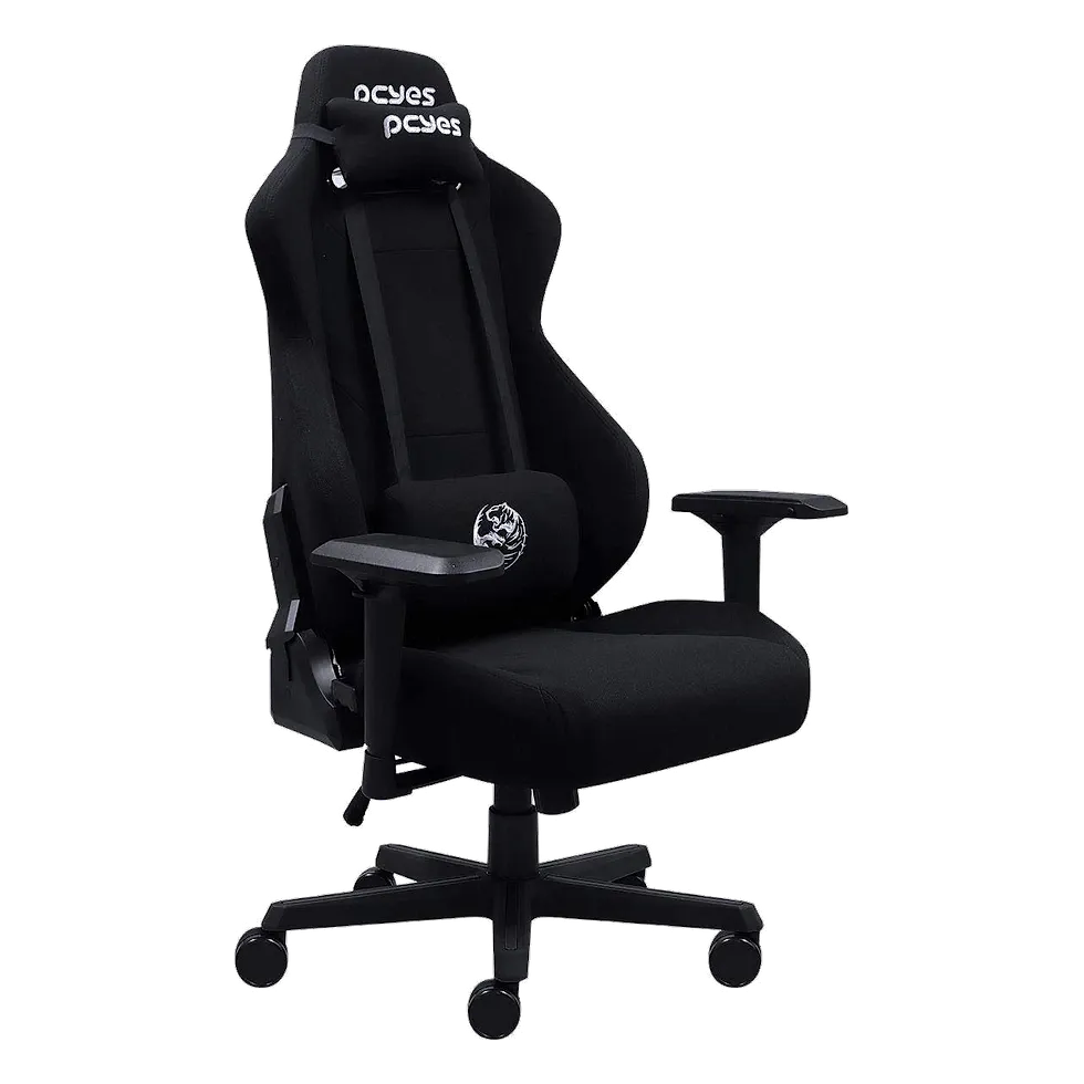 PCYes Mad Racer V8 Turbo cadeira gamer preta com apoio lombar e cervical e reclinação ajustável