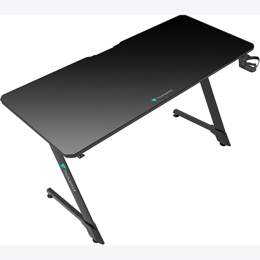 Mesa gamer ThunderX3 ED5 2.0 reta com tampo preto espesso e estrutura metálica robusta