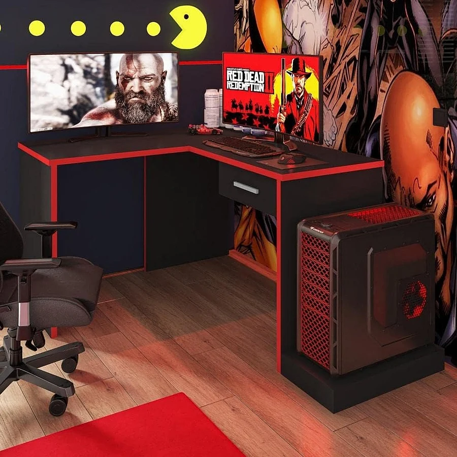 Espresso DRX 9000 mesa gamer em L com dois segmentos — vista superior mostrando a área de canto
