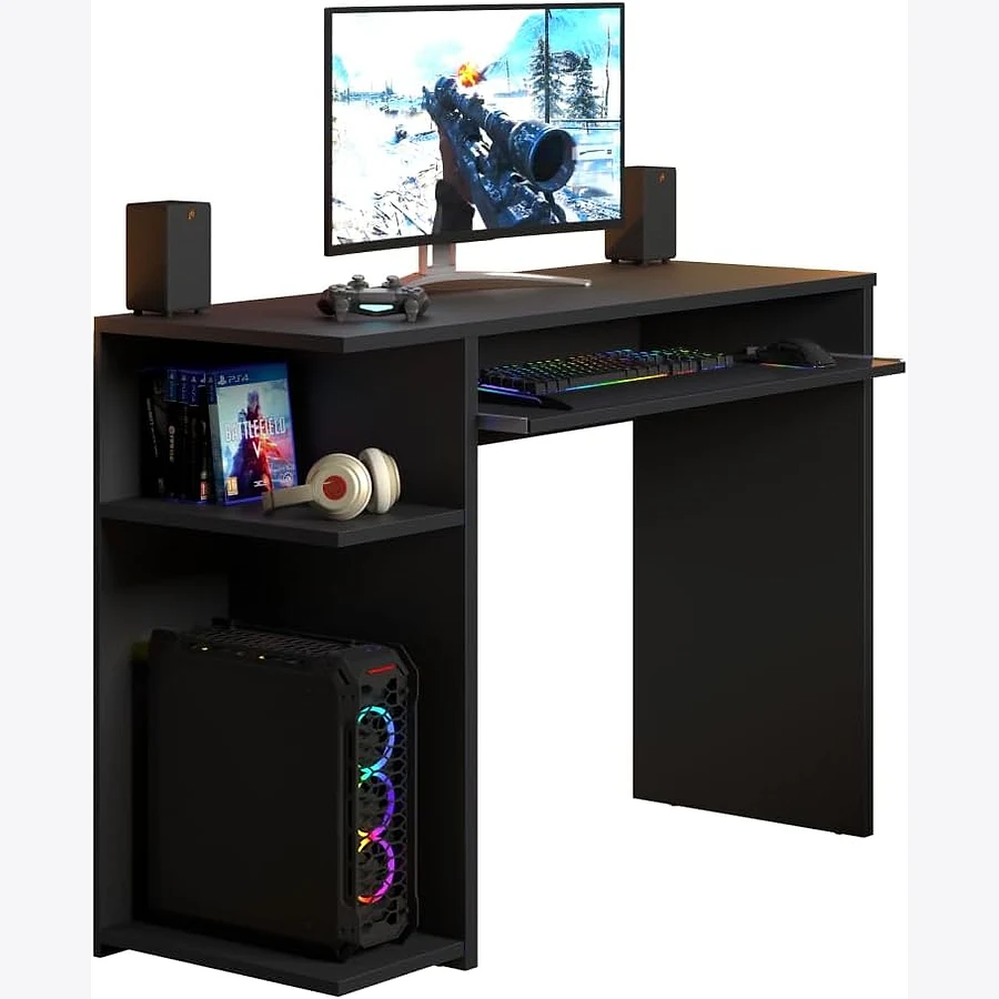 Mesa gamer Bright Nuker com tampo escuro e pés em L de aço para setup compacto