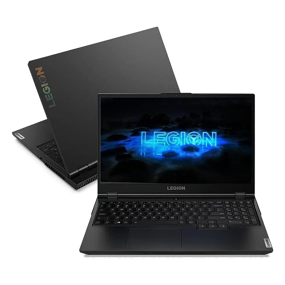 Lenovo Legion 5i aberto com design discreto e teclado TrueStrike em ambiente de trabalho