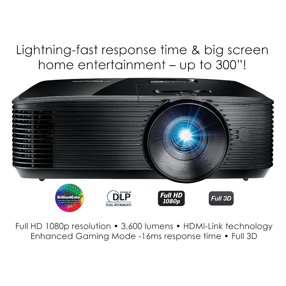 Optoma HD146X projetor Full HD branco visto de frente com a lente central