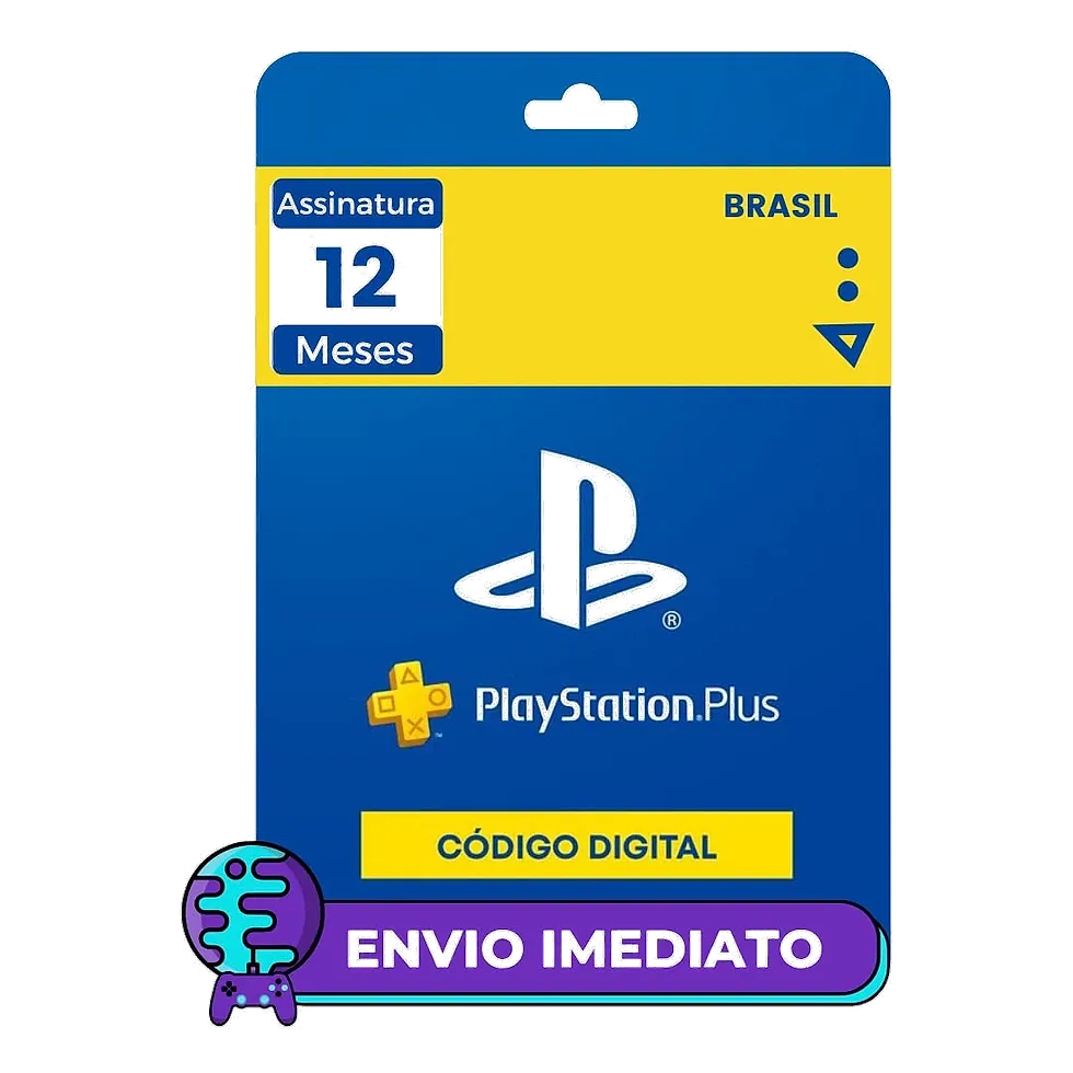 Cartão digital PlayStation Plus de 12 meses, versão Brasil, com selos de código digital e envio imediato