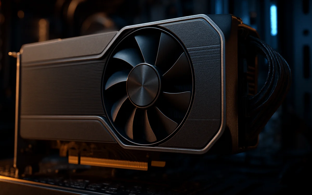 Placa de vídeo dedicada instalada no slot PCIe de um gabinete de PC gamer