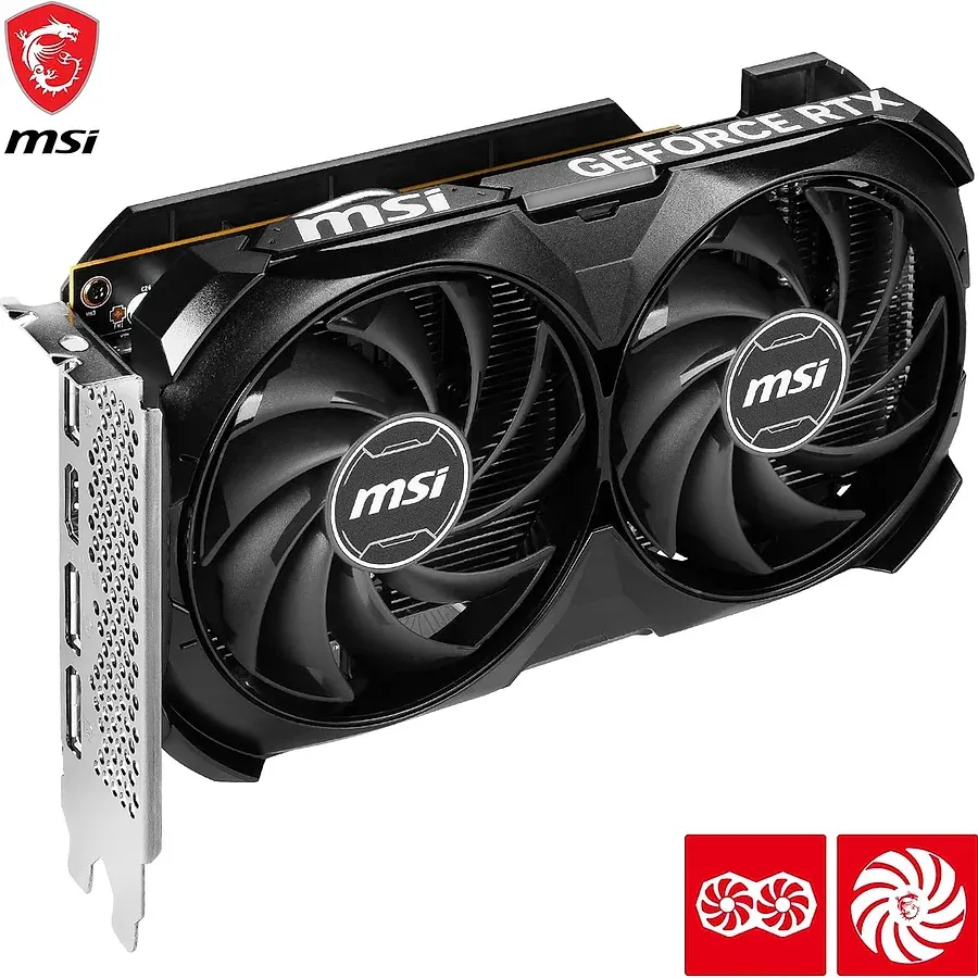 MSI GeForce RTX 4060 Ventus 2X Black OC 8GB com design clean preto fosco e dois coolers