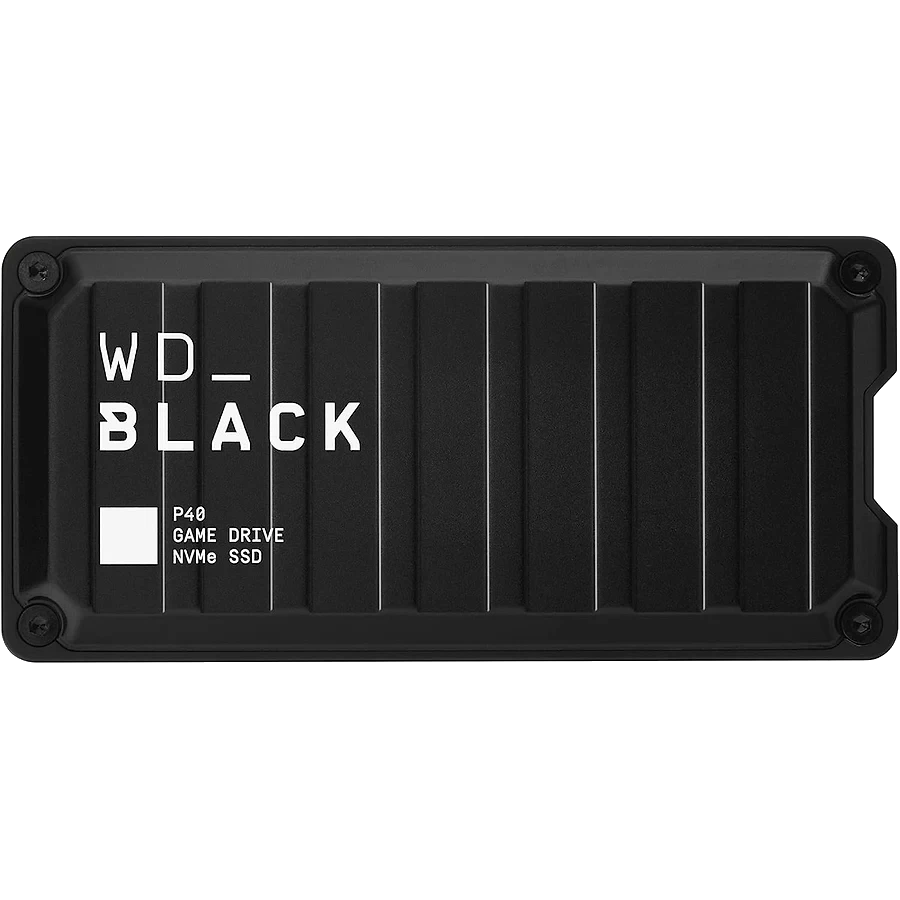 SSD externo WD_BLACK P40 Game Drive na cor preta com detalhes em vermelho