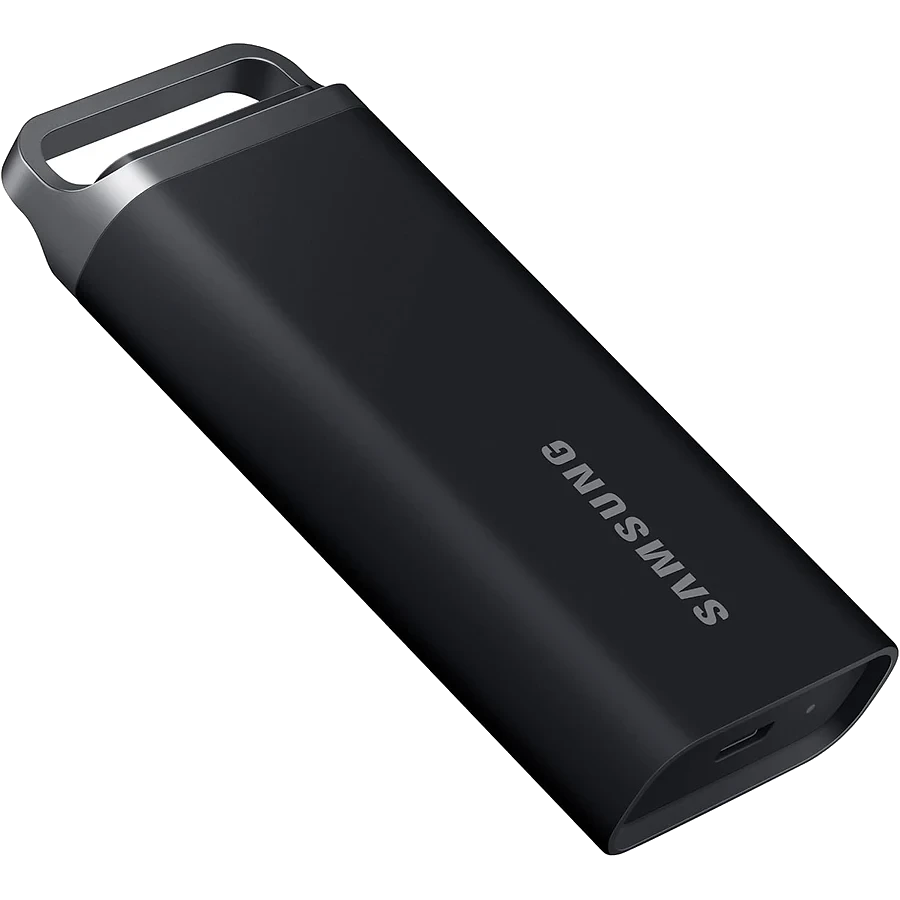 SSD externo Samsung T5 EVO compacto na cor preta com corpo metálico