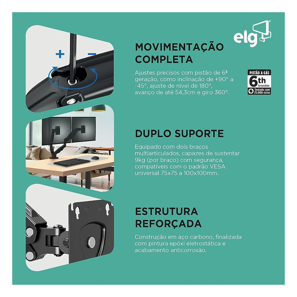ELG F160N suporte duplo articulado com dois braços independentes para dois monitores