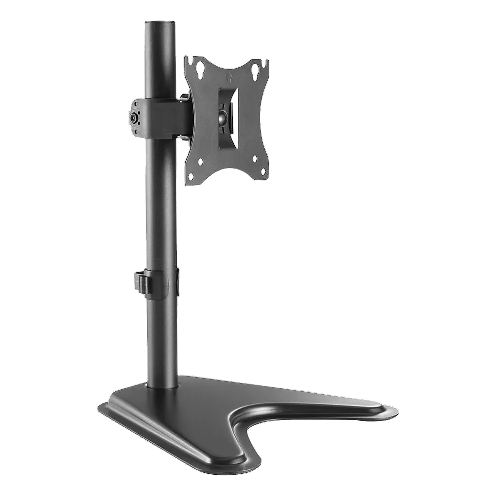 Suporte fixo Evolut ES-10 em aço preto com haste única e base triangular para monitor