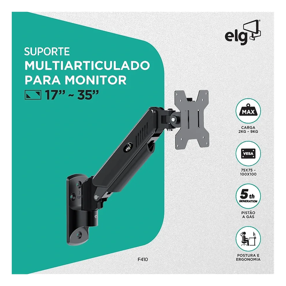 ELG F410 suporte articulado de parede com pistão a gás e placa de fixação