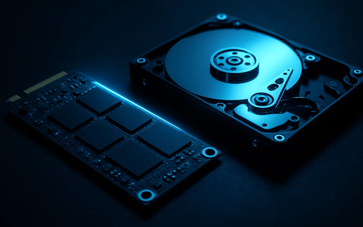 Preparando o armazenamento do console Unidade SSD com dissipador de calor ao lado de um console aberto para expansão de armazenamento