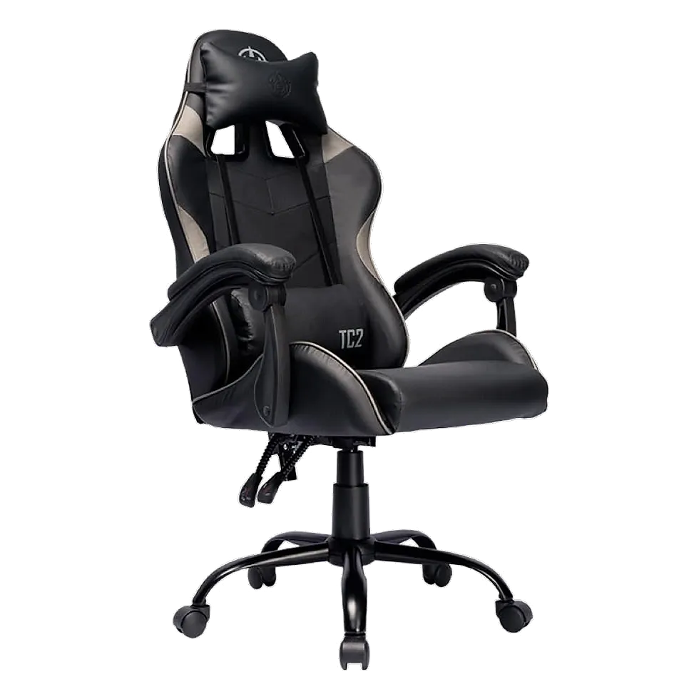 TGT Heron TC2 cadeira gamer couro PVC preta com detalhes cinza e base metálica
